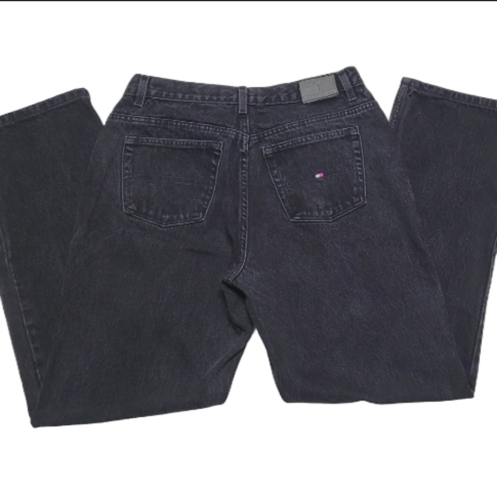 Tommy Hilfiger Vintage 90s Black Stone Wash High Waisted Tapered Leg Denim Jeans - Picture 6 of 10